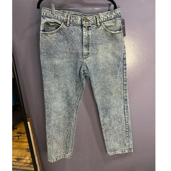 Vintage Lee Storm Rider Acid Wash Jeans Mens 34x28 USA Made Blue Denim 80s